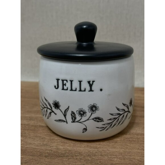Rae Dunn Artisan Collection Jelly Pot Jar Ivory w Black - Picture 5 of 9
